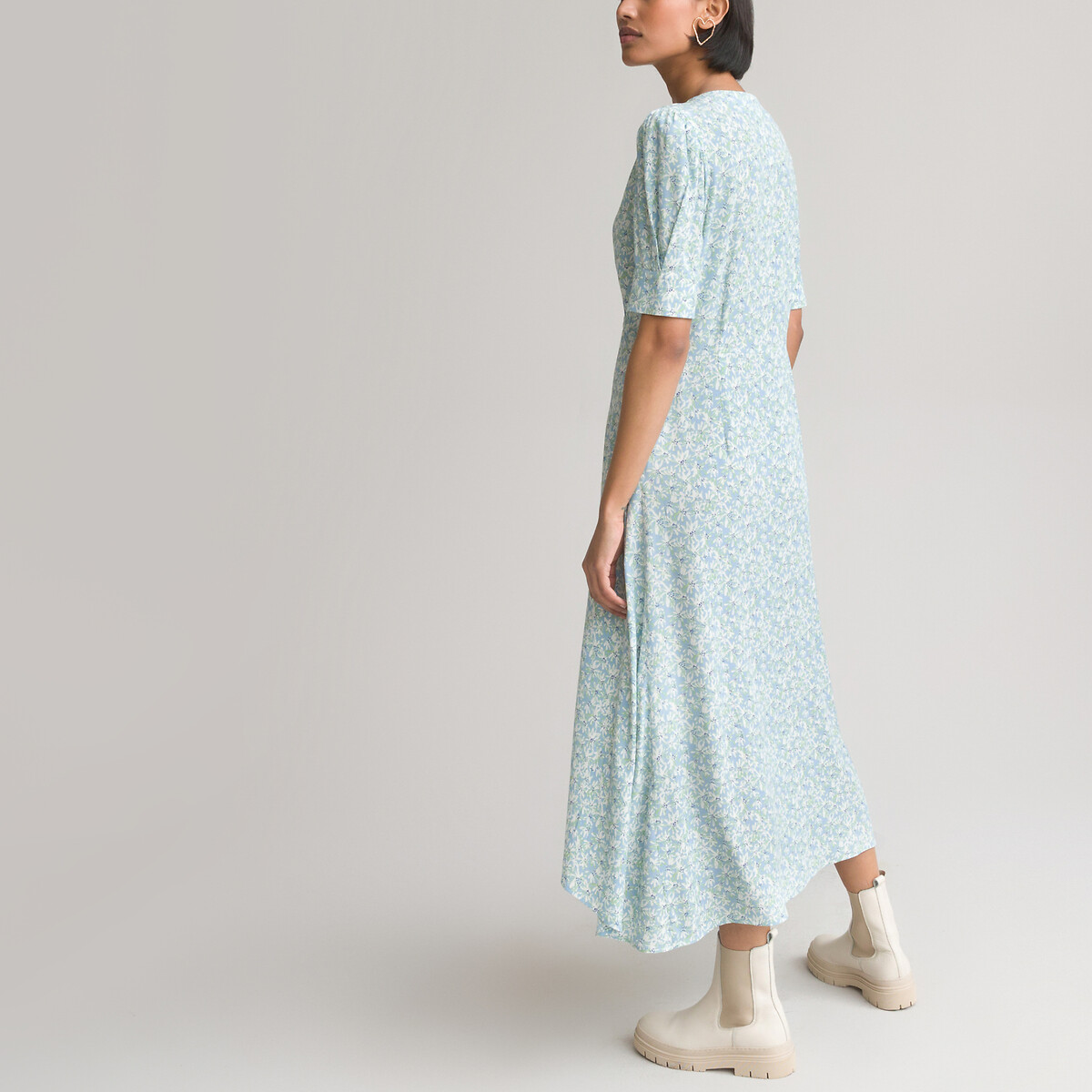 Платье LA REDOUTE COLLECTIONS Длинное с v-образным вырезом короткие рукава с принтом 42 разноцветный, размер 42 - фото 4