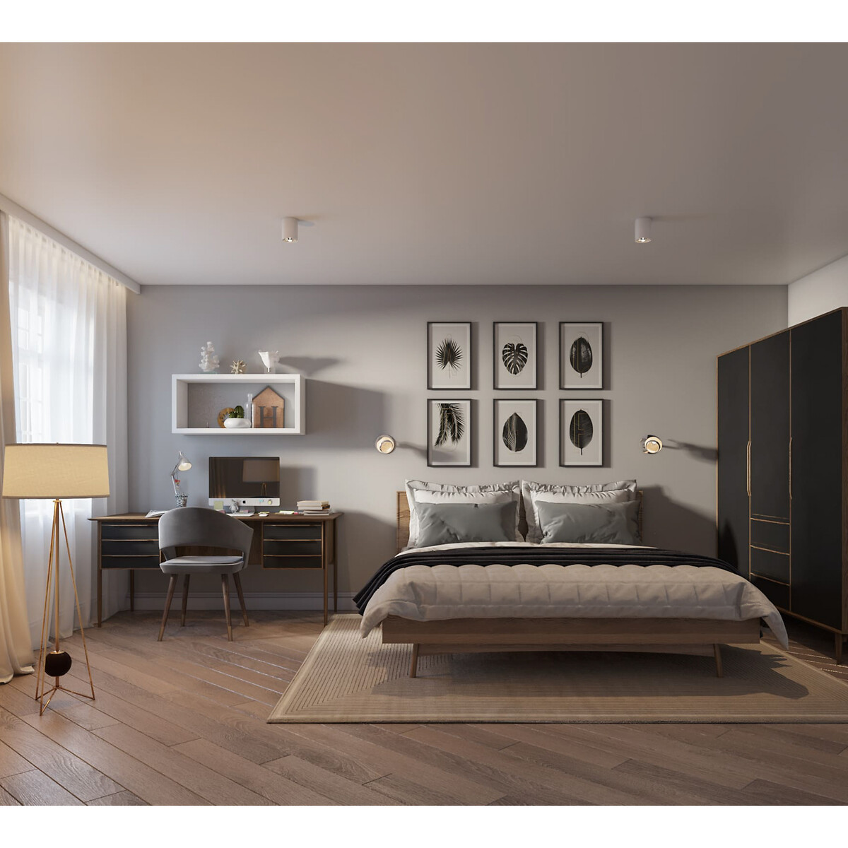 Кровать 2-спальная в Скандинавском стиле Bruni  160 x 200 см каштановый LaRedoute, размер 160 x 200 см - фото 3