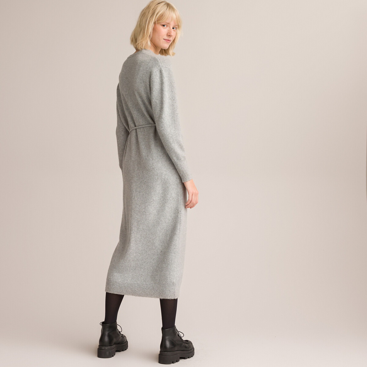 Платье-пуловер С V-образным вырезом на пуговицах S серый LaRedoute, размер S - фото 4