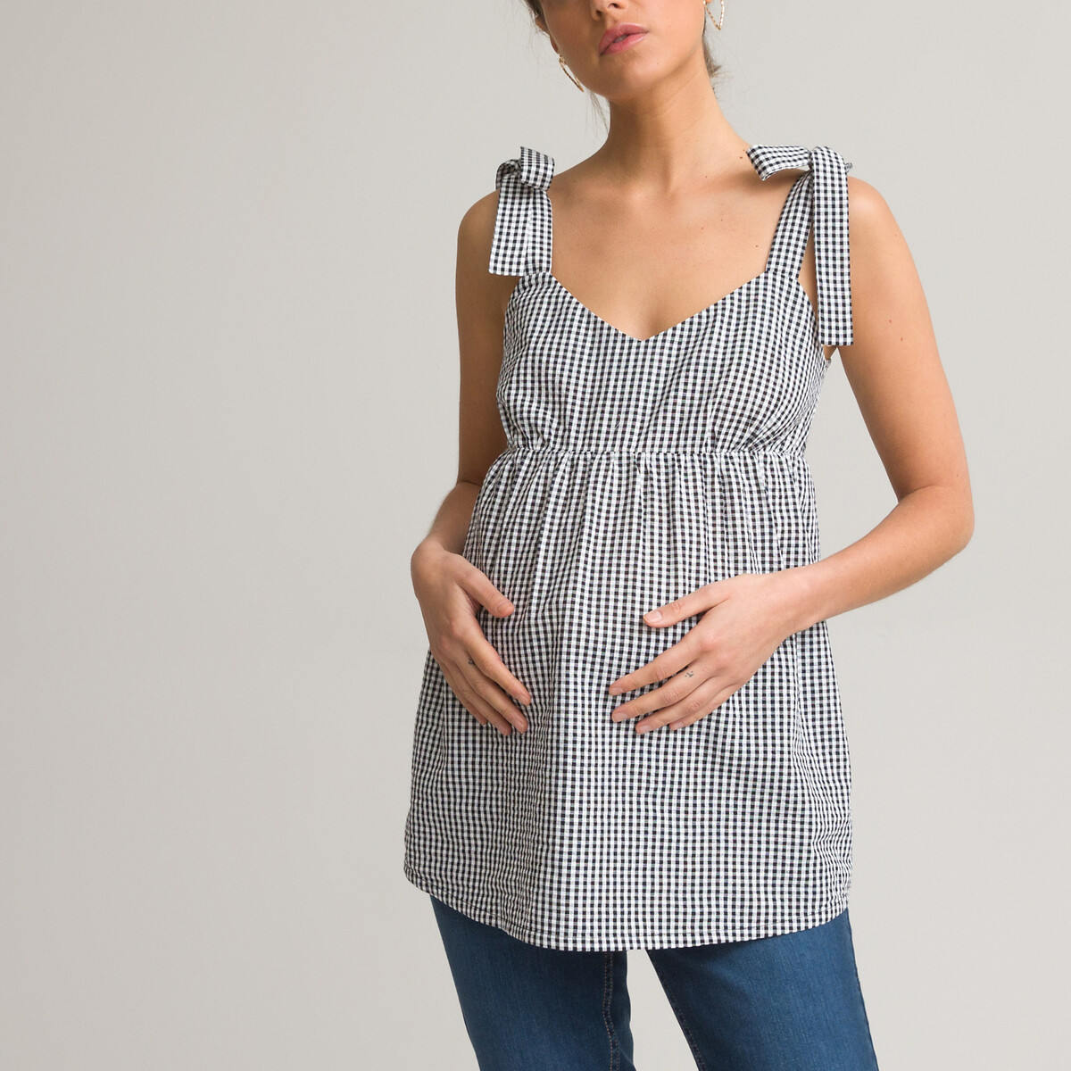 Блузка Для периода беременности с бретелями и принтом виши 42 (FR) - 48 (RUS) черный