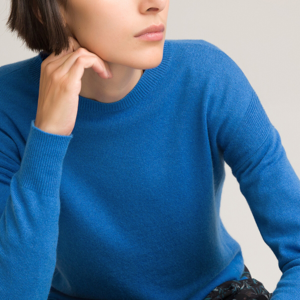 Пуловер LaRedoute С круглым вырезом из тонкого трикотажа 100 кашемир M синий, размер M - фото 3