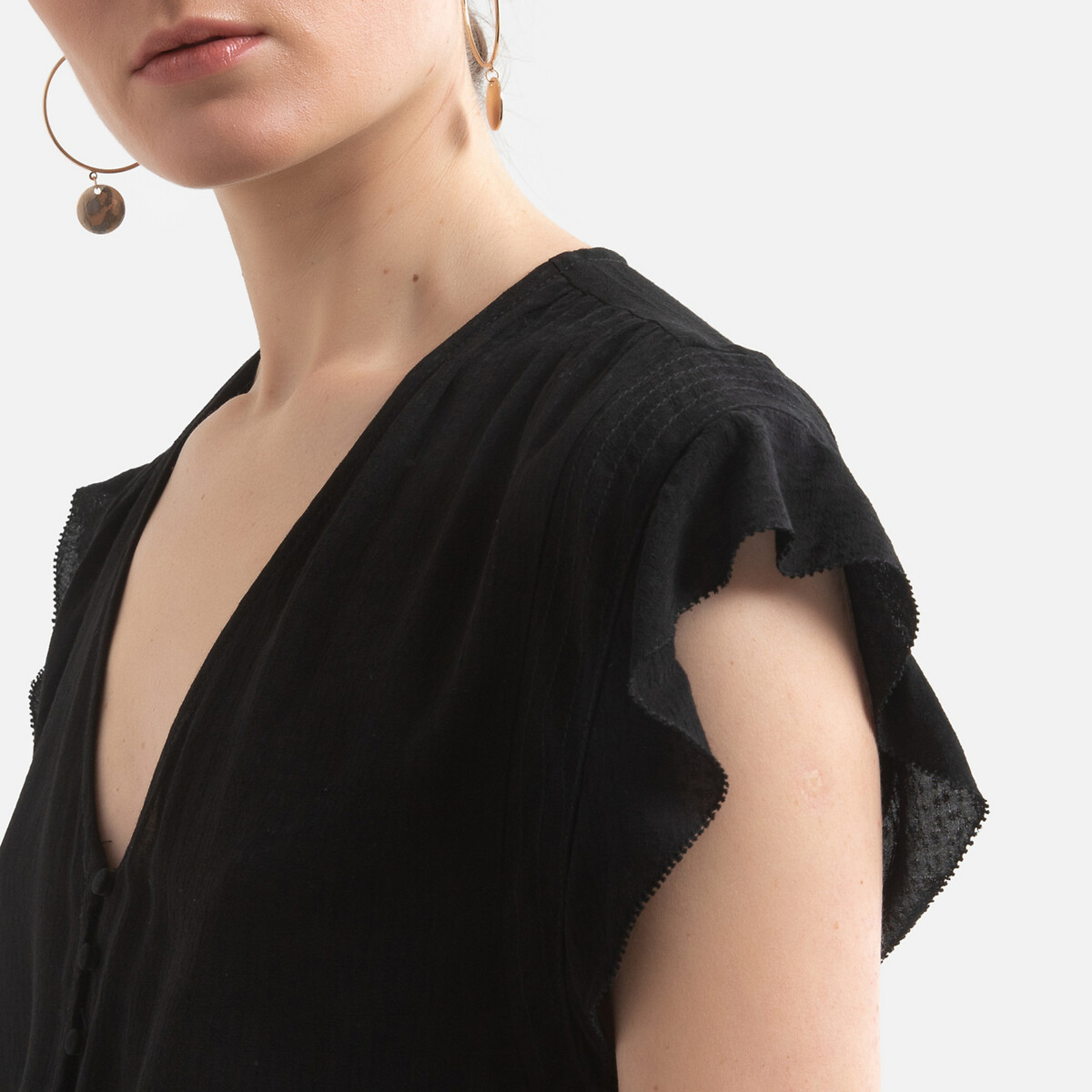 Платье LaRedoute Короткое с короткими рукавами V-образный вырез 1(S) черный, размер 1(S) Короткое с короткими рукавами V-образный вырез 1(S) черный - фото 3