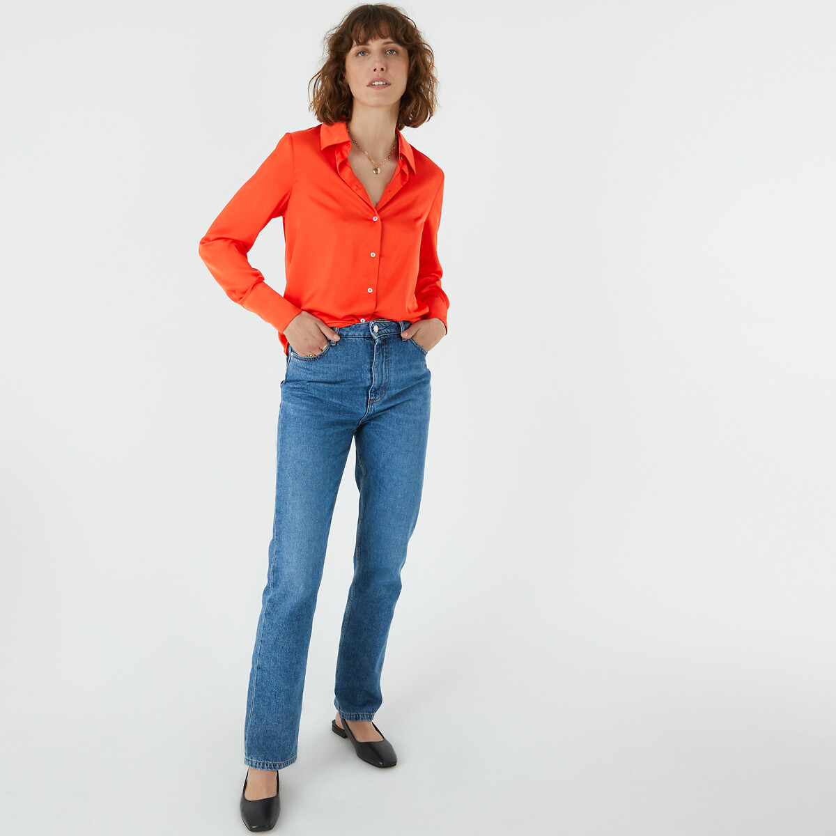 Рубашка с длинными рукавами  34 (FR) - 40 (RUS) оранжевый LaRedoute, размер 34 (FR) - 40 (RUS) Рубашка с длинными рукавами  34 (FR) - 40 (RUS) оранжевый - фото 2