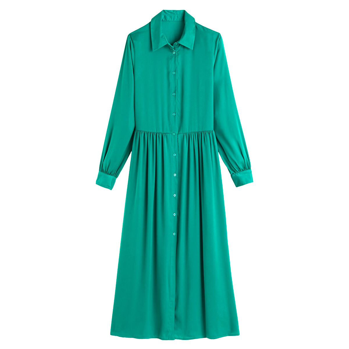 Платье-рубашка LA REDOUTE COLLECTIONS Макси с длинными рукавами 50 зеленый, размер 50 - фото 5