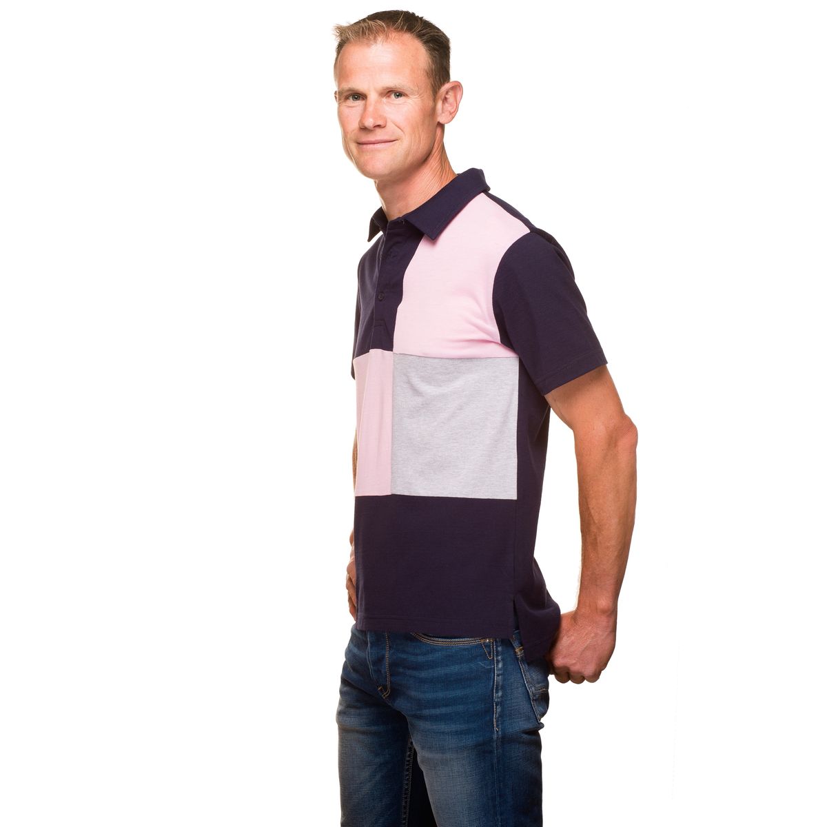 Polo rugby jersey coton tricolore manches courtes