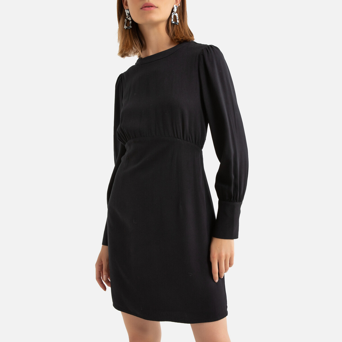 Платье La Redoute Короткое длинные рукава декольте сзади 1(S) черный, размер 1(S) Короткое длинные рукава декольте сзади 1(S) черный - фото 1