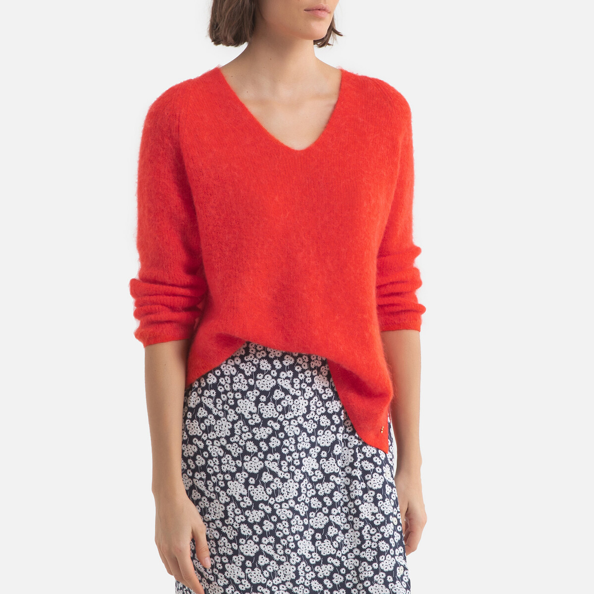 Пуловер LaRedoute С v-образным вырезом из плотного трикотажа ALTEA 0(XS) красный, размер 0(XS) С v-образным вырезом из плотного трикотажа ALTEA 0(XS) красный - фото 1