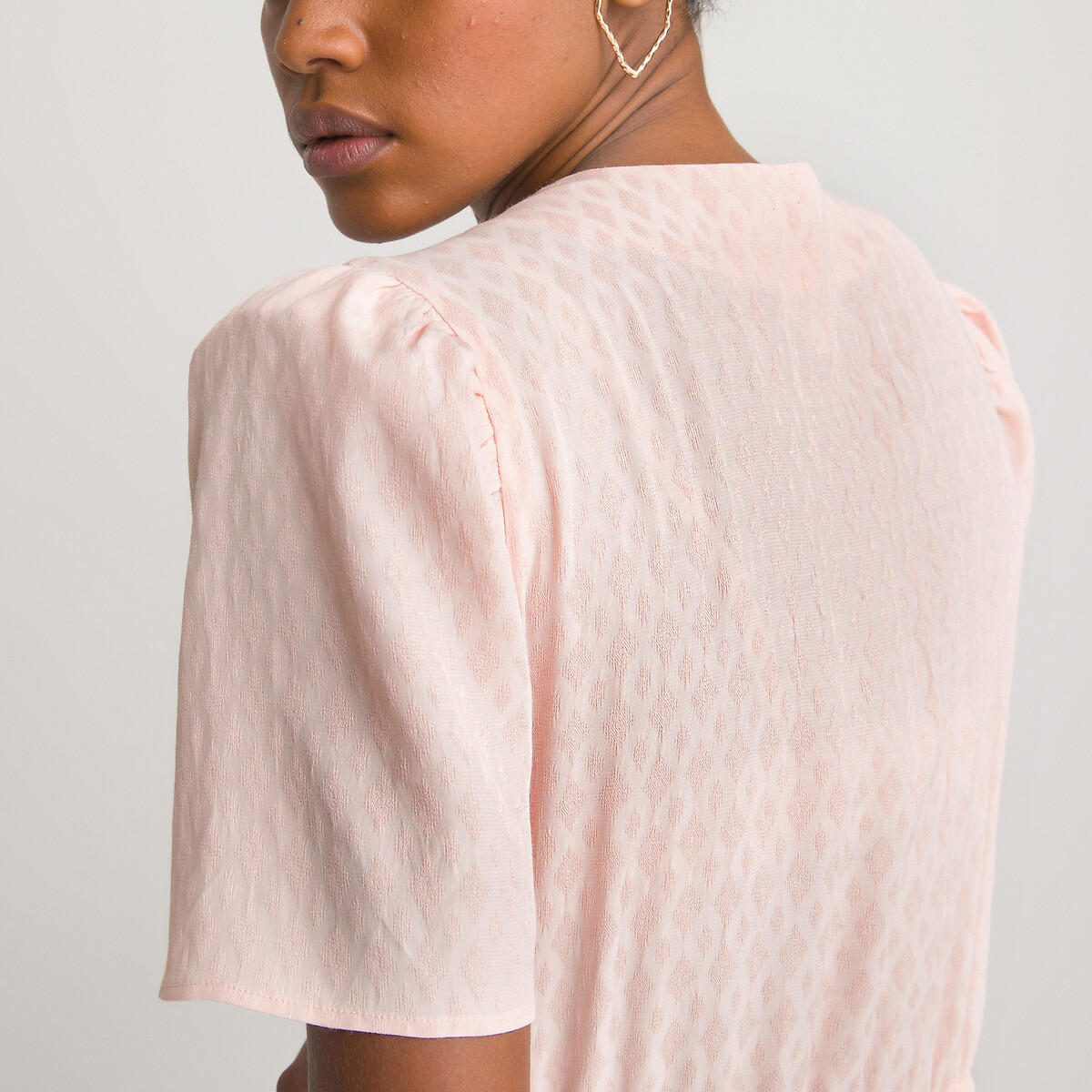 Платье-миди LA REDOUTE COLLECTIONS С V-образным вырезом и короткими рукавами 48 розовый, размер 48 - фото 3