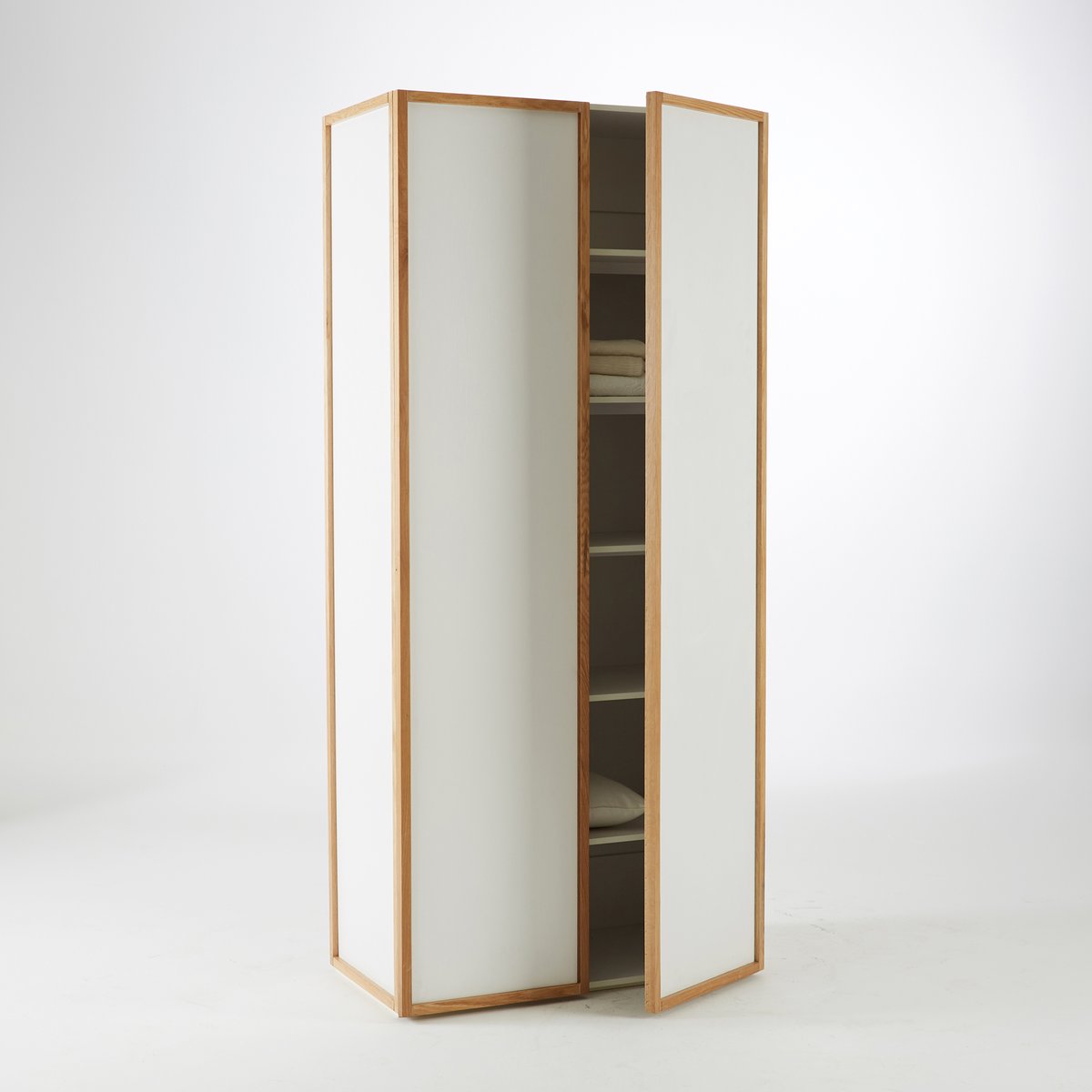 Image of Compo Scandi-Style Solid Oak Double Wardrobe with 5 Shelves