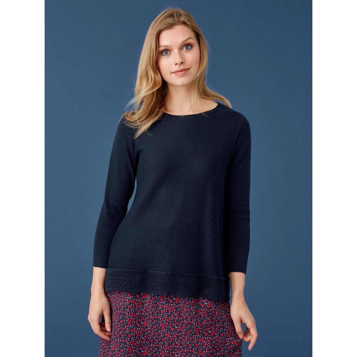 Pull femme coton/laine base macramé, MALCAT