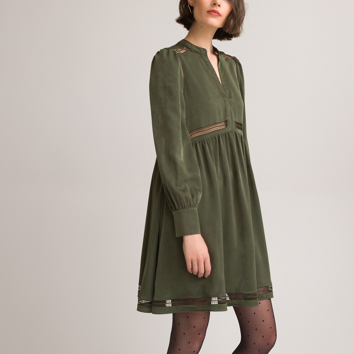 Платье LaRedoute Короткое расклешенное с длинными рукавами 40 зеленый, размер 40 - фото 3
