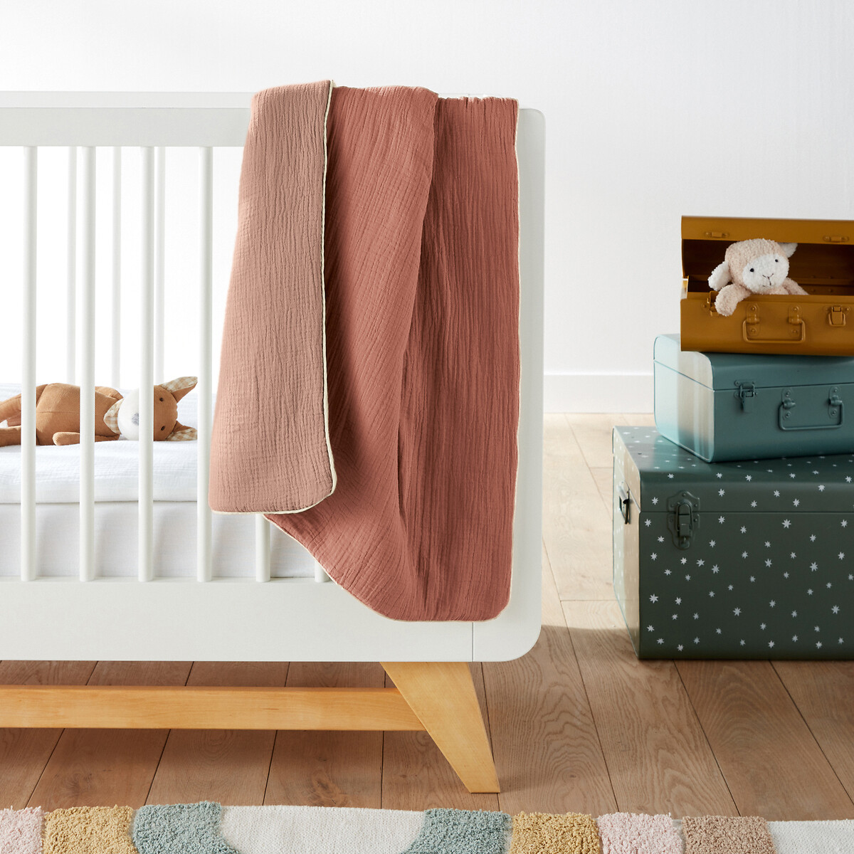 Одеяло Двухцветное детское из газовой хлопчатобумажной ткани Kumla 120 x 70 см розовый LaRedoute, размер 120 x 70 см - фото 1