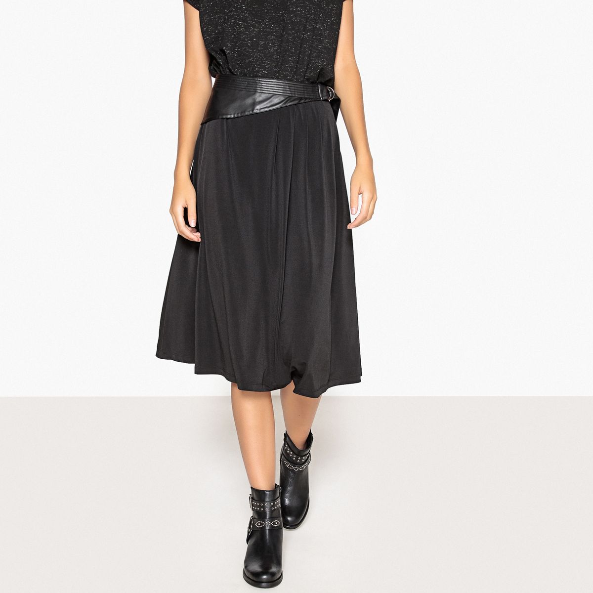 Jupe fluide ceinture en simili