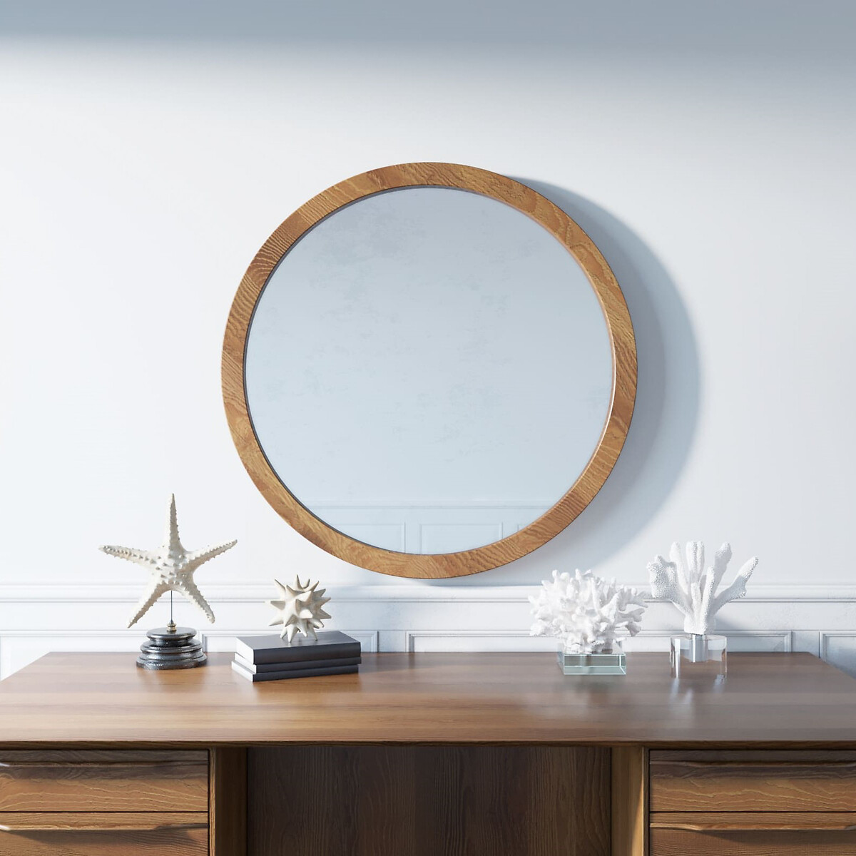 Зеркало Bruni круглое единый размер каштановый зеркало laredoute зеркало круглое из дуба 35 см alaria единый размер каштановый