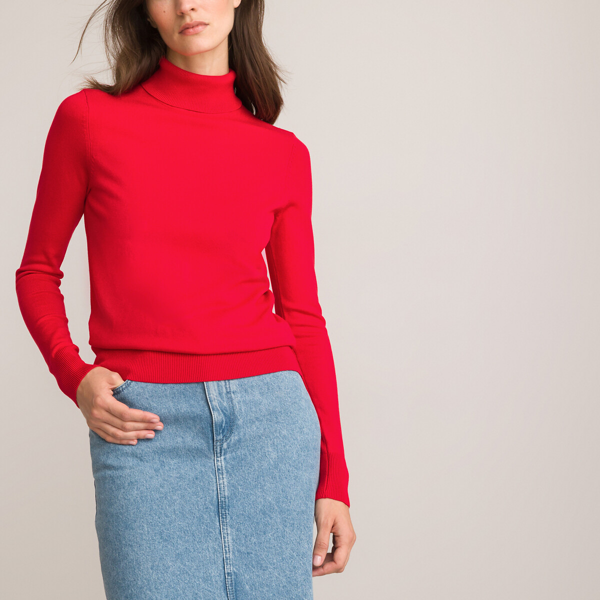 Пуловер Базовый с высоким воротником XS красный LaRedoute, размер XS - фото 5