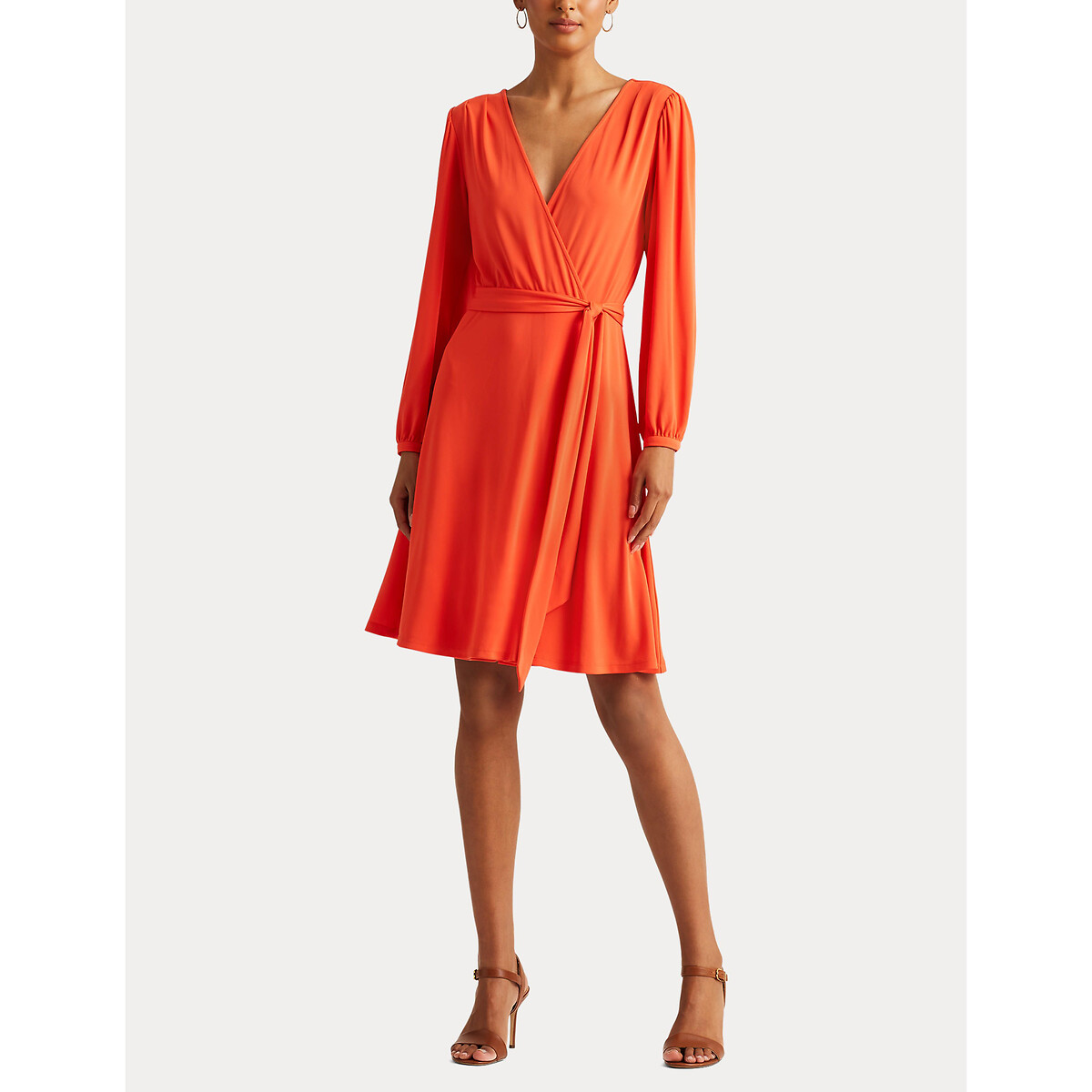 Платье С запахом с длинными рукавами XS оранжевый