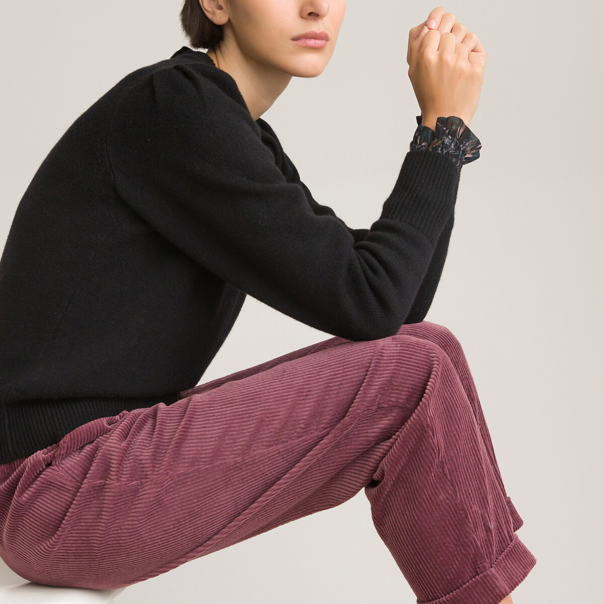 Пуловер LA REDOUTE COLLECTIONS С круглым вырезом и длинными рукавами из смешанной шерсти XL черный, размер XL - фото 3