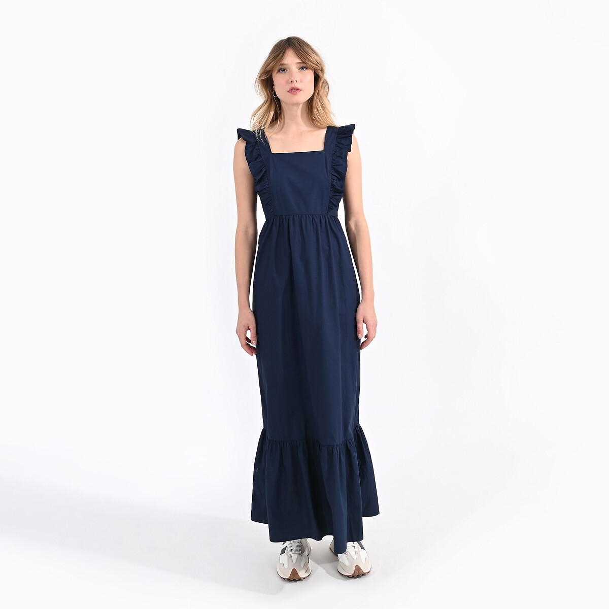 Платье длинное с воланами XL синий