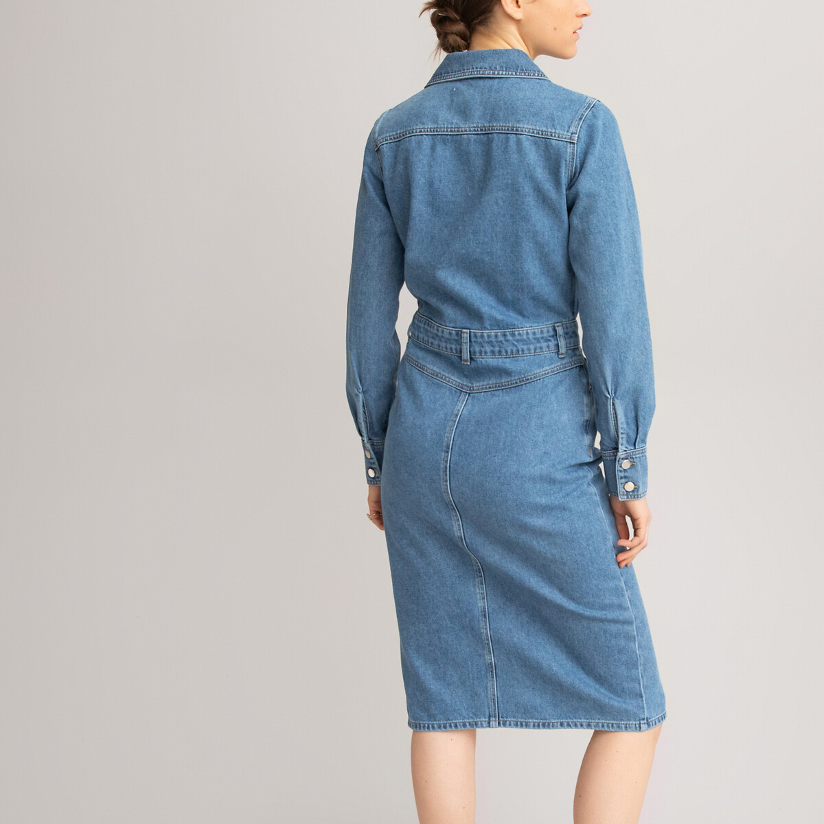 Платье LaRedoute С длинными рукавами из денима 38 (FR) - 44 (RUS) синий, размер 38 (FR) - 44 (RUS) С длинными рукавами из денима 38 (FR) - 44 (RUS) синий - фото 4