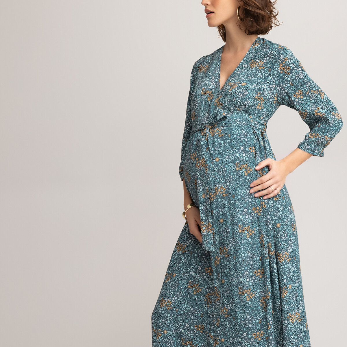 Платье LaRedoute Для периода беременности длинное с длинными рукавами с рисунком 38 (FR) - 44 (RUS) разноцветный, размер 38 (FR) - 44 (RUS) Для периода беременности длинное с длинными рукавами с рисунком 38 (FR) - 44 (RUS) разноцветный - фото 2