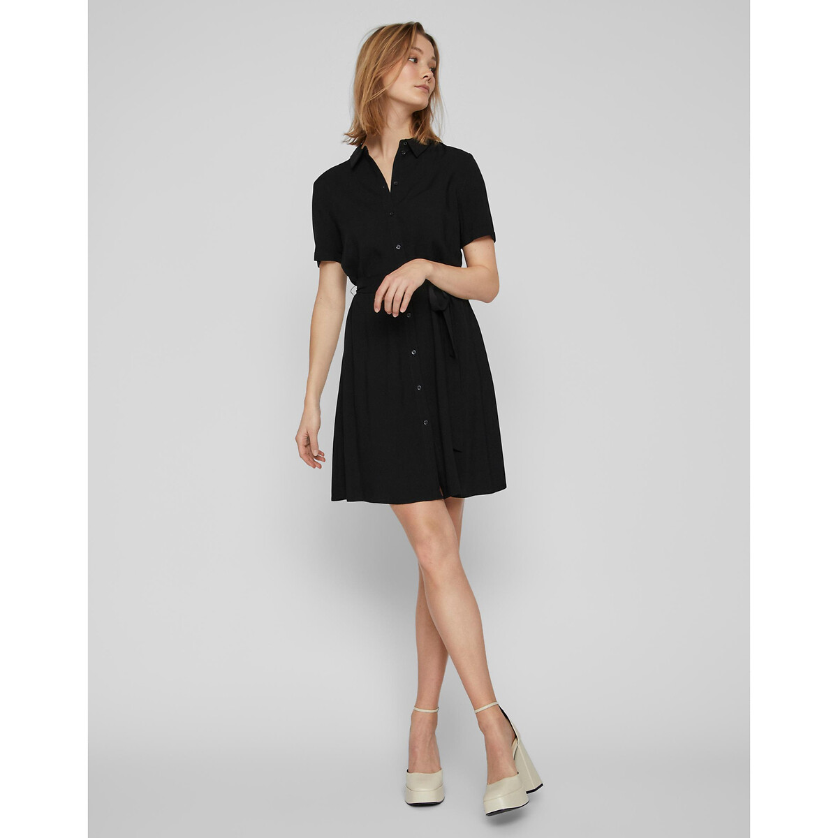 Платье-рубашка Короткие рукава с завязками 40 черный LaRedoute, размер 40 - фото 3