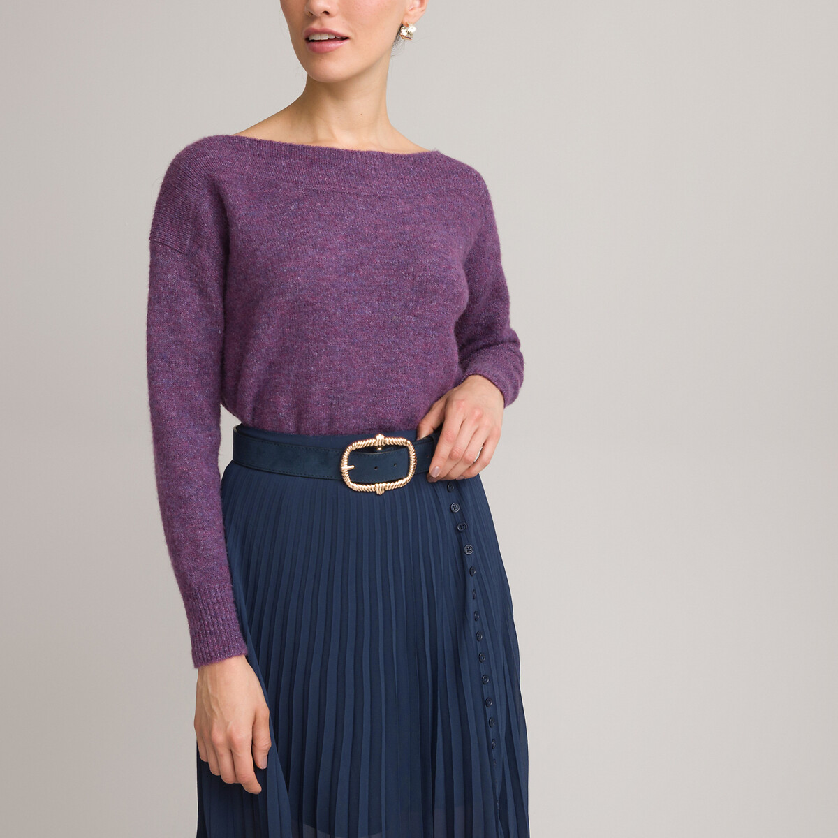 Пуловер LA REDOUTE COLLECTIONS С вырезом-лодочка из пышного трикотажа XL фиолетовый, размер XL - фото 3