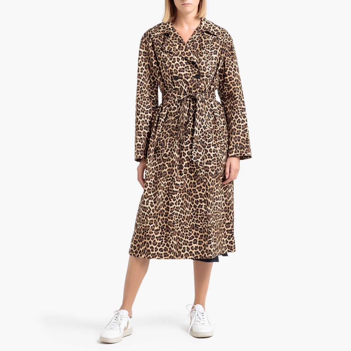 Плащ La Redoute Длинный с леопардовым рисунком FAUVE 2(M) каштановый