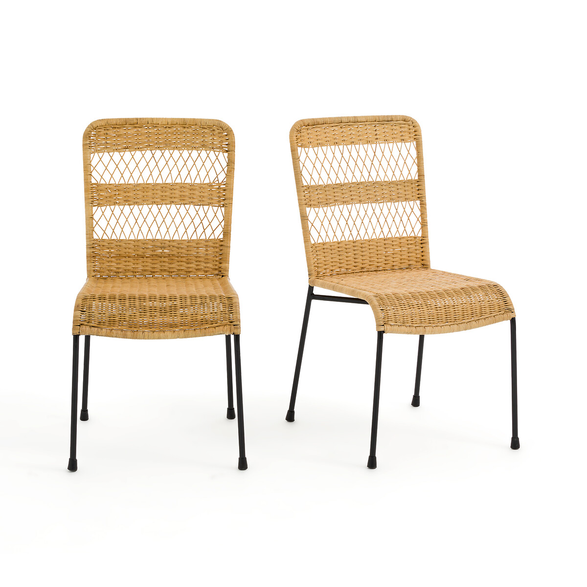 Комплект из 2 стульев из Плетеного ротанга и металла Melawi единый размер бежевый