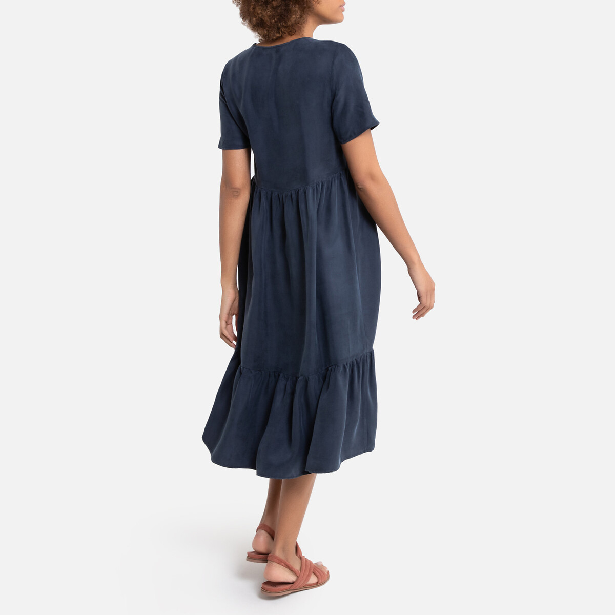 Платье La Redoute С V-образным вырезом с короткими рукавами средней длины 38 (FR) - 44 (RUS) синий, размер 38 (FR) - 44 (RUS) С V-образным вырезом с короткими рукавами средней длины 38 (FR) - 44 (RUS) синий - фото 4