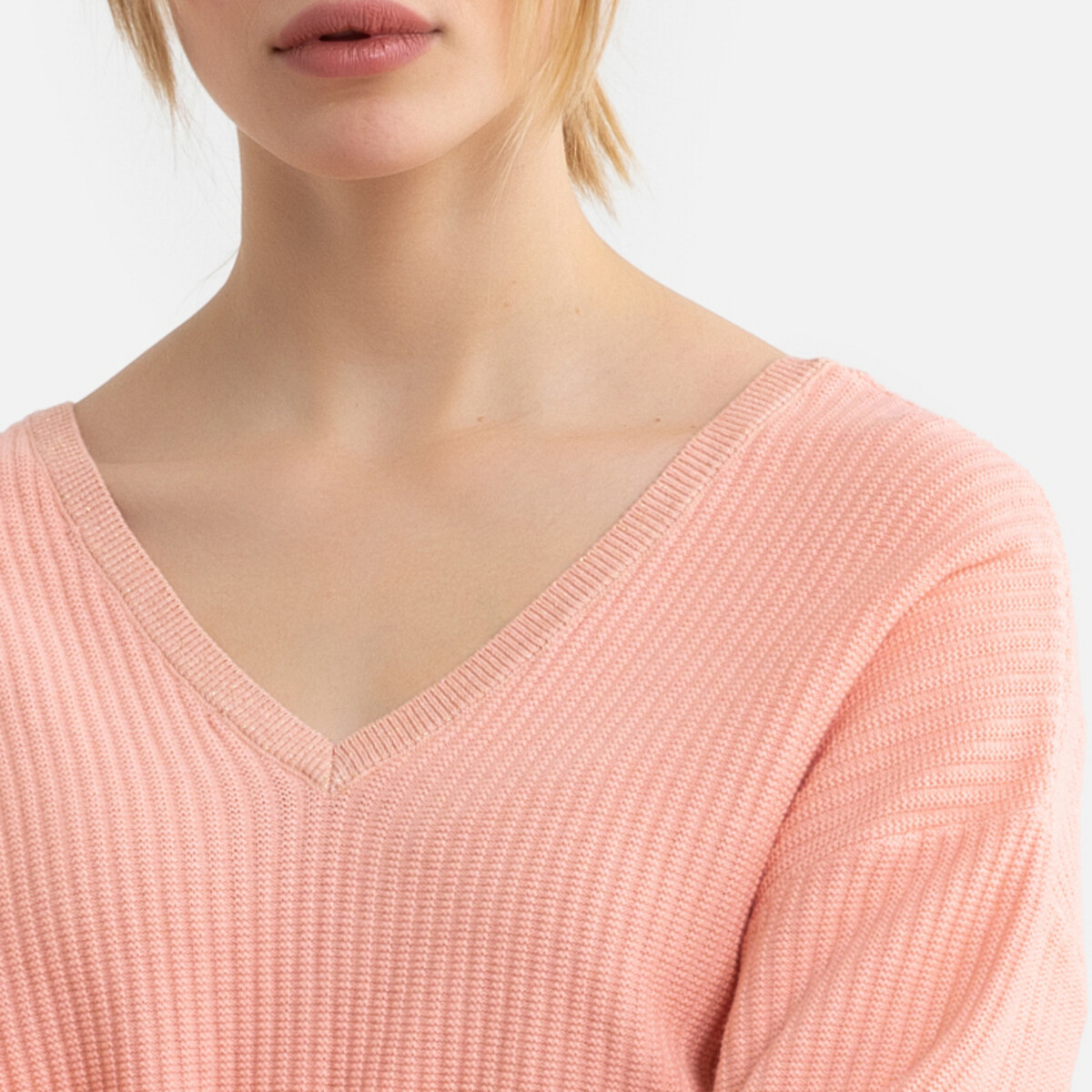 Пуловер LaRedoute С V-образным вырезом из тонкого рифленого трикотажа L розовый, размер L - фото 3