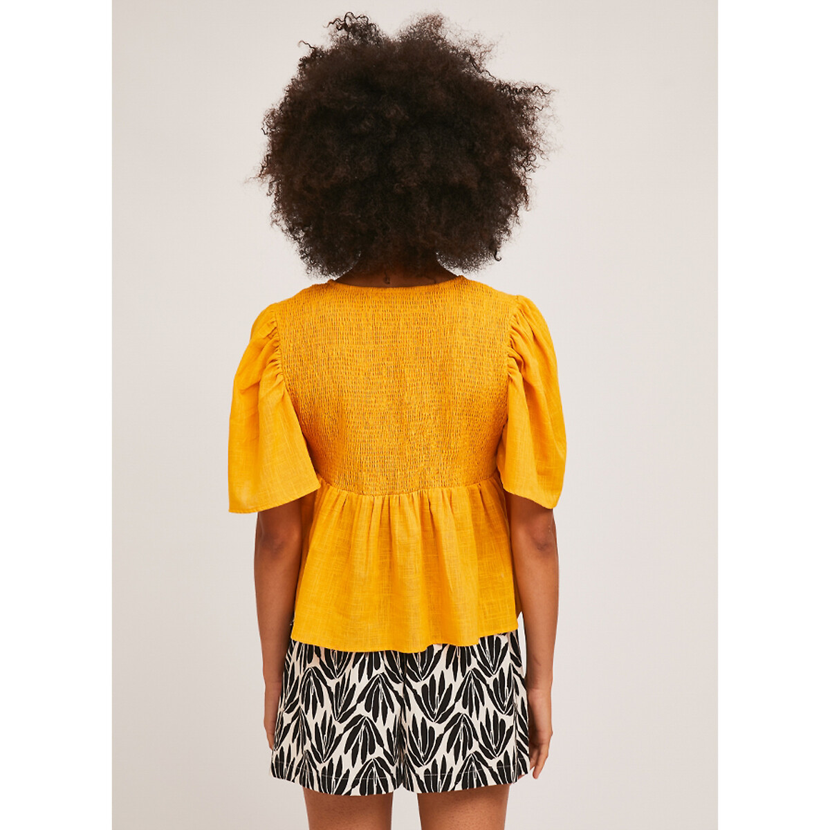 Блузка COMPANIA FANTASTICA С короткими рукавами квадратным вырезом и сборками S желтый, размер S - фото 3