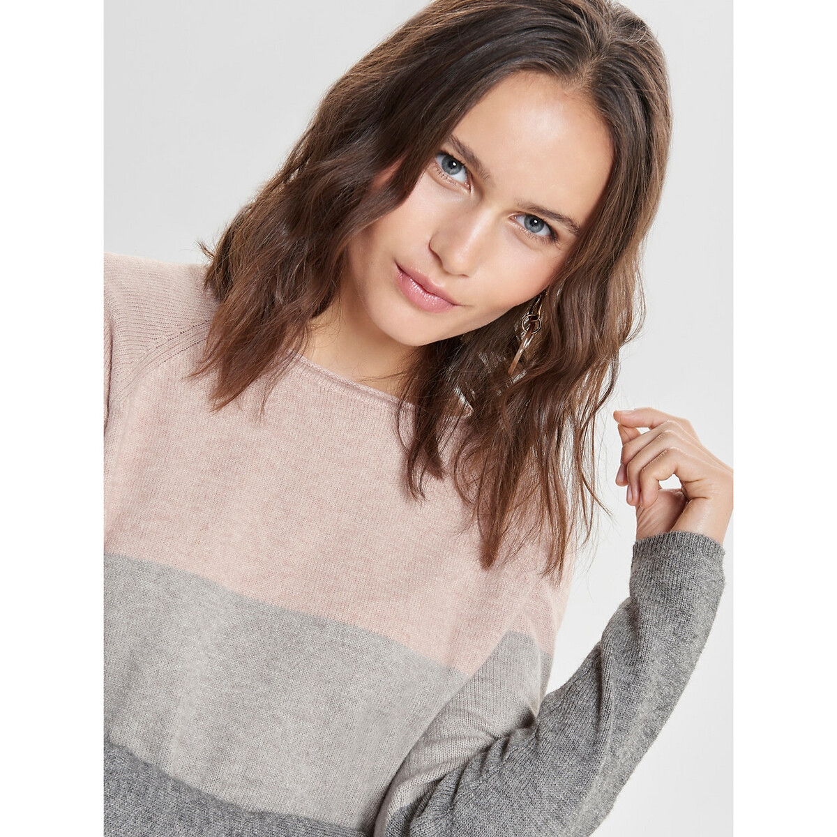 Платье-пуловер La Redoute Трехцветное из плотного трикотажа M розовый, размер M - фото 4