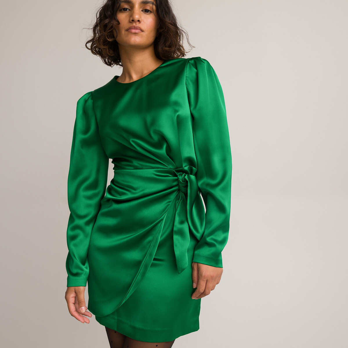 Платье LA REDOUTE COLLECTIONS Платье Короткое с круглым вырезом длинные рукава 42 зеленый, размер 42 - фото 2