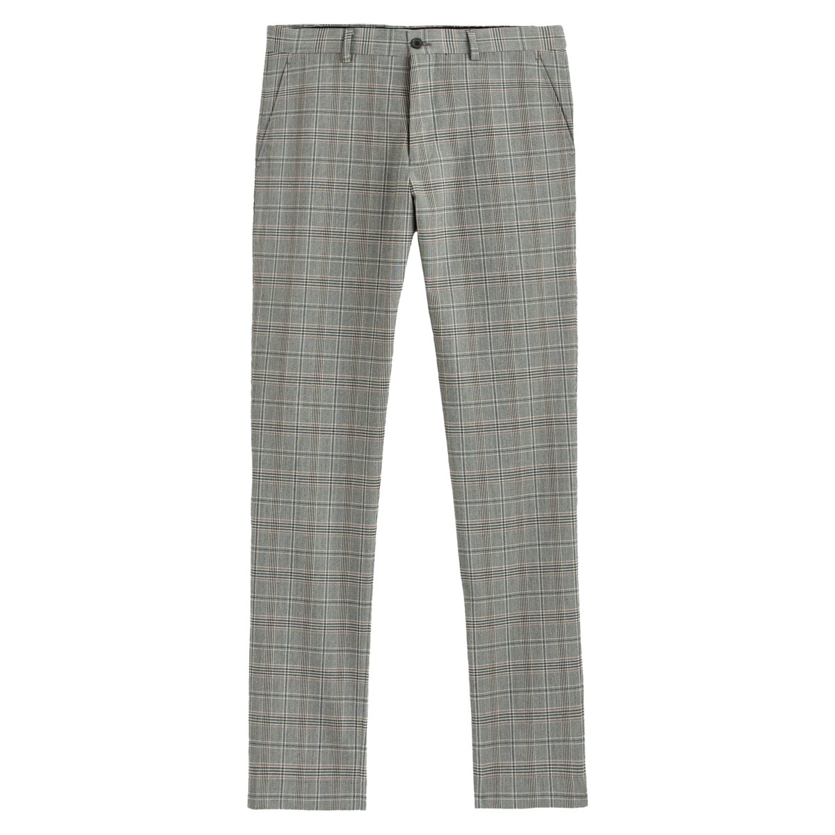Calças chino, corte slim, aos quadrados
