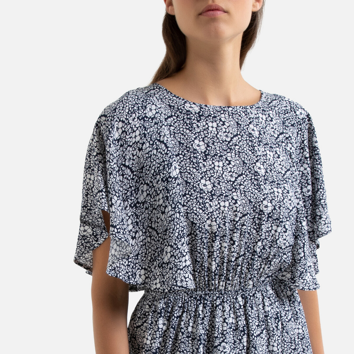 Платье La Redoute С цветочным рисунком и эластичным поясом S синий, размер S - фото 3