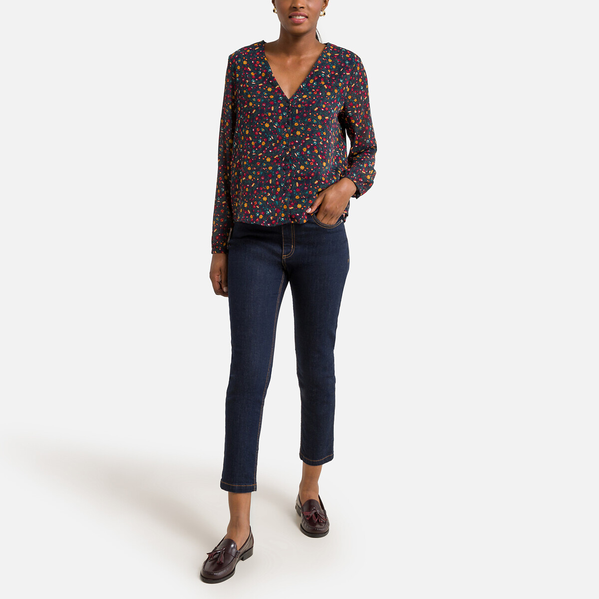 Блузка ONLY Блузка С цветочным принтом и V-образным вырезом XL красный, размер XL - фото 2