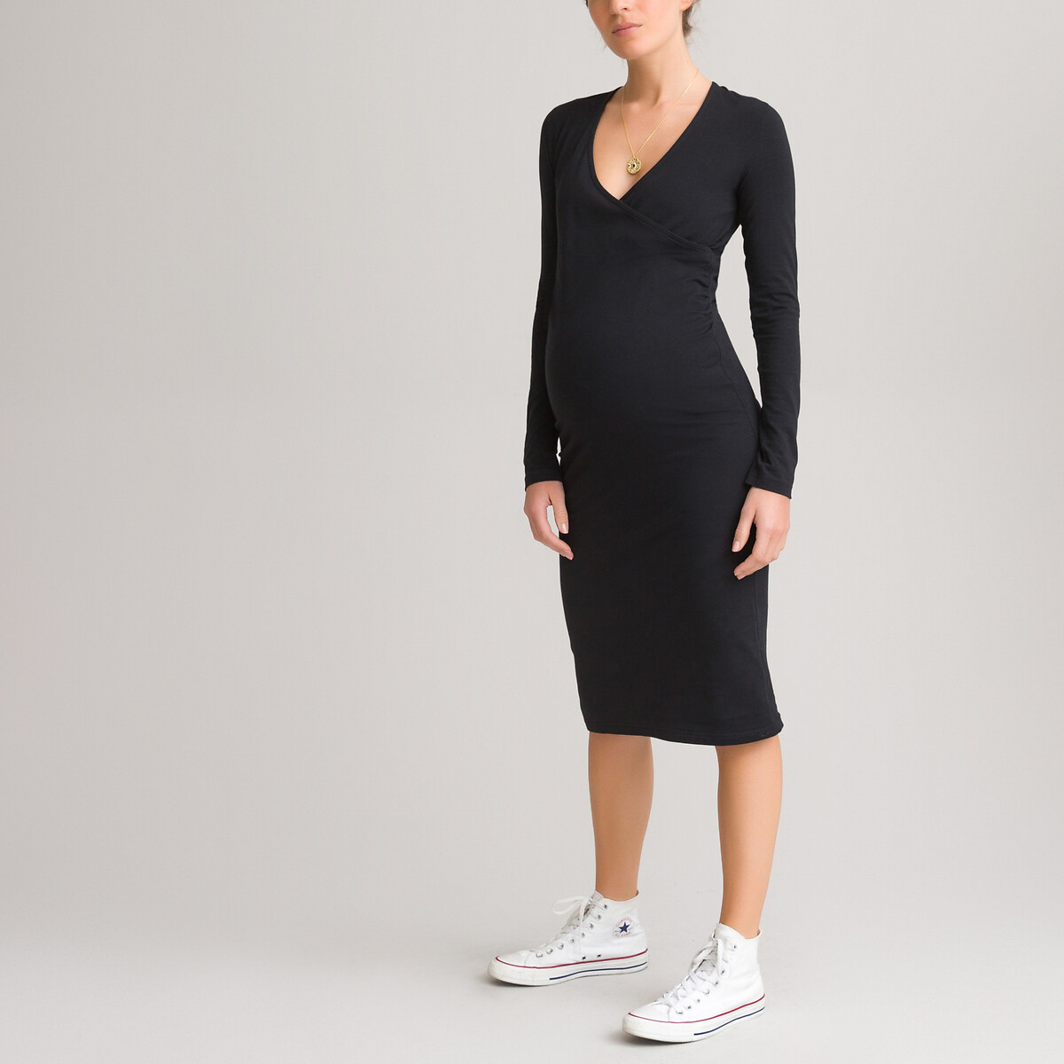 Платье LaRedoute Для периода беременности из трикотажа в форме с запахом M черный, размер M - фото 2