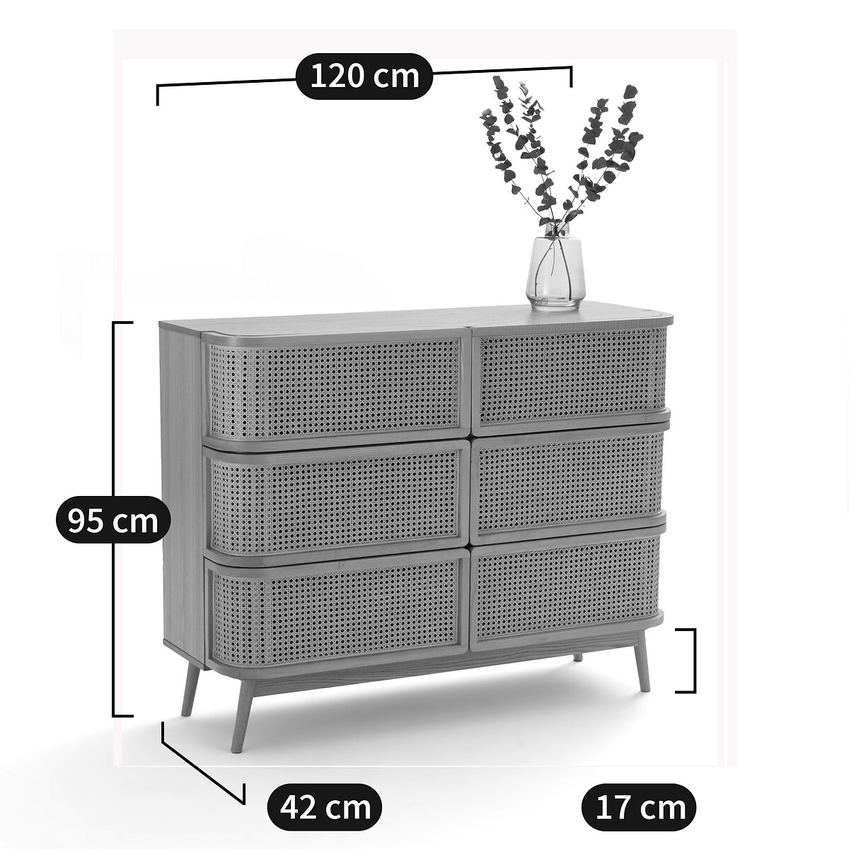 Commode 6 tiroirs en cannage Laora