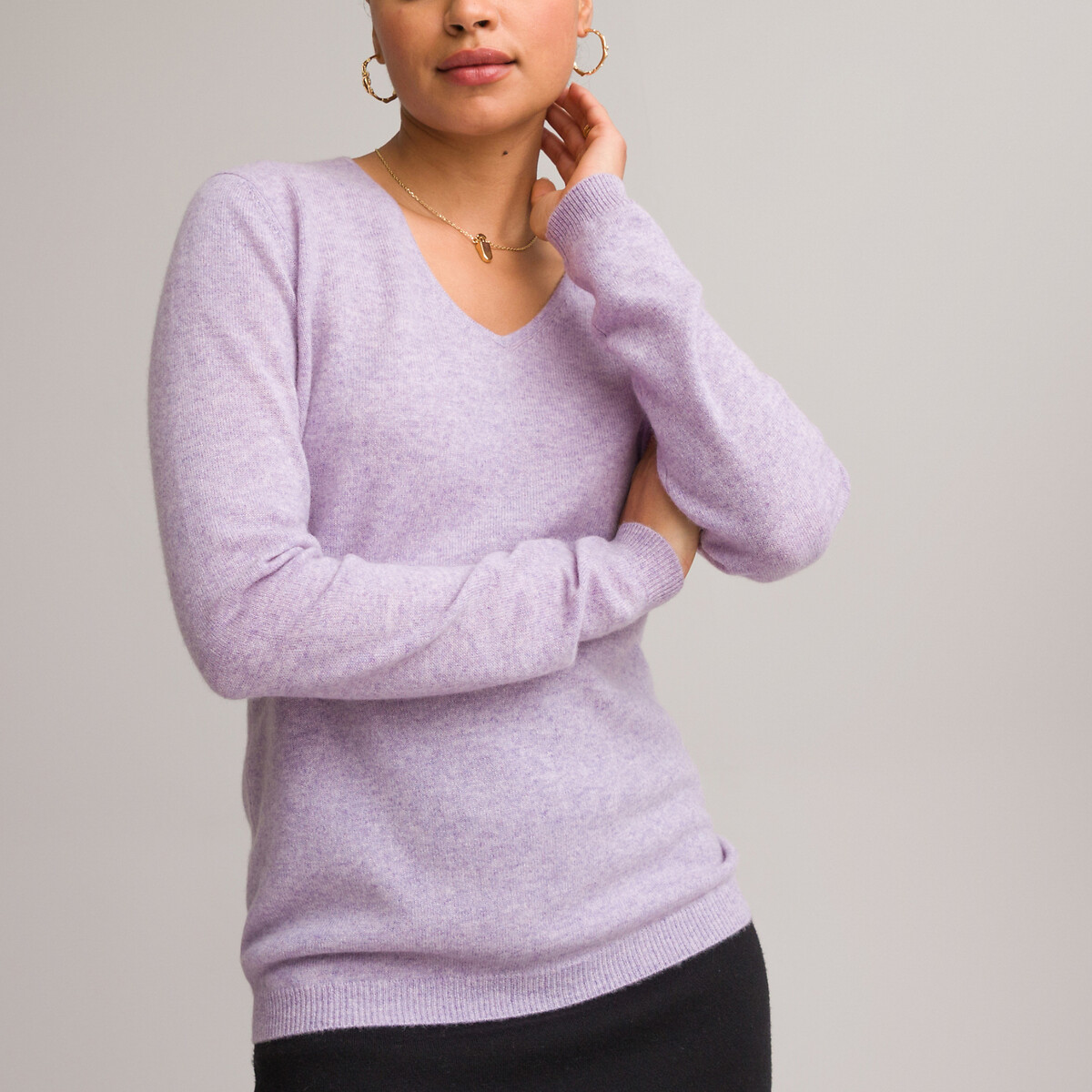 Пуловер С V-образным вырезом из тонкого трикотажа 100 кашемир 38/40 (FR) - 44/46 (RUS) розовый