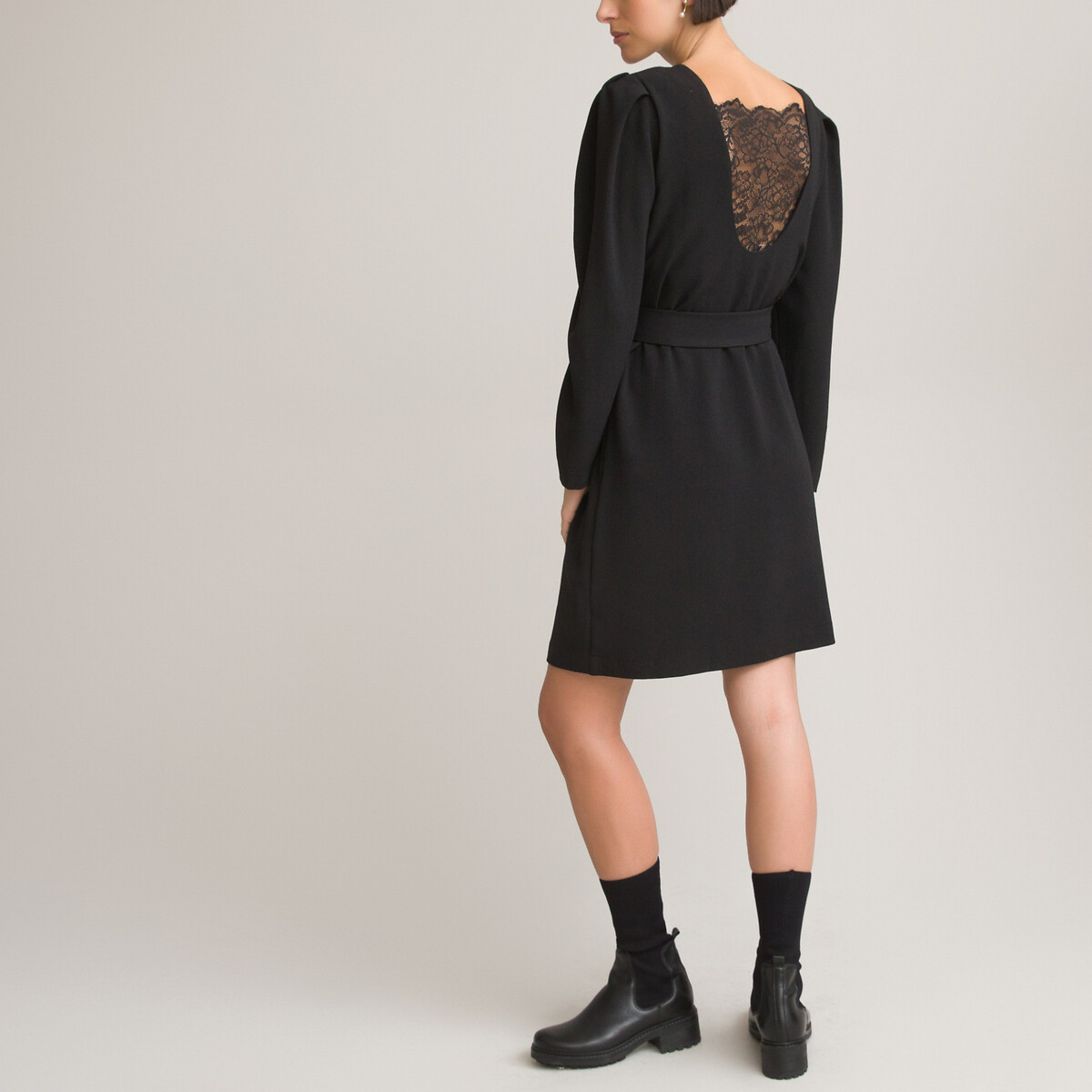 Платье LaRedoute Прямое короткое с круглым вырезом и длинными рукавами 48 черный, размер 48 - фото 4