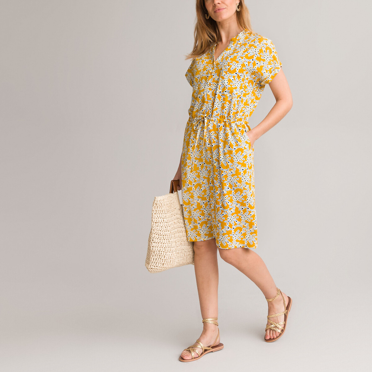 Прямое Платье до колен с цветочным принтом 54 желтый LaRedoute, размер 54 - фото 2