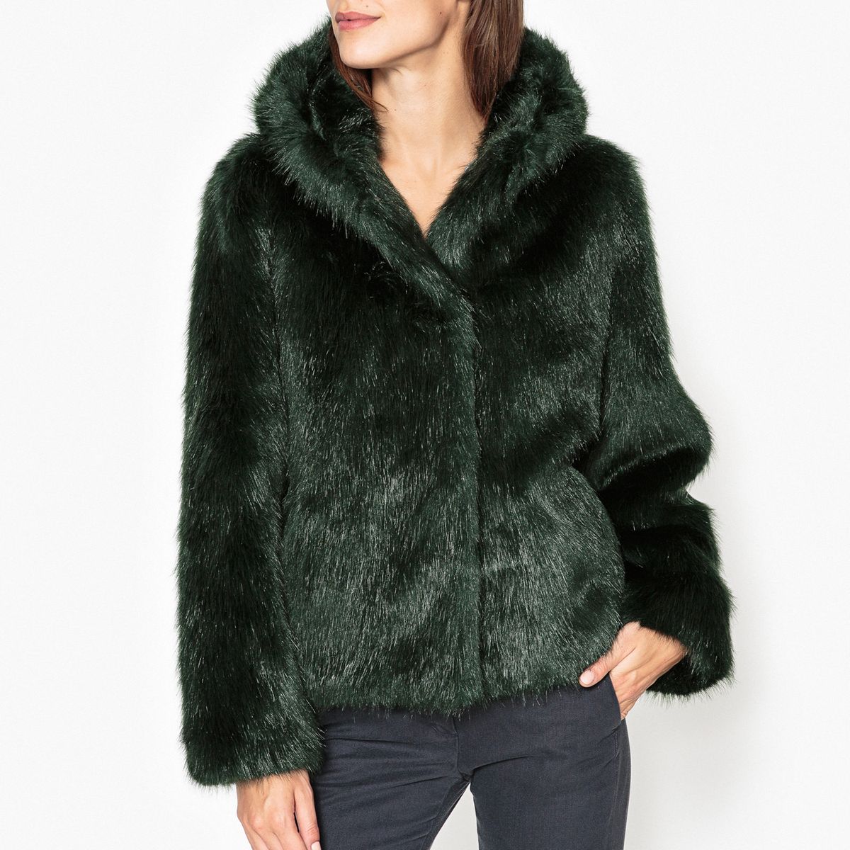 Manteau court à capuche aspect fourrure ELECTRO
