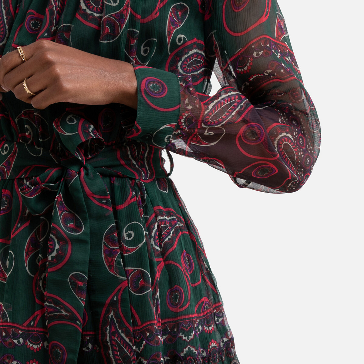 Платье La Redoute Короткое с кашемировым рисунком круглый вырез L зеленый, размер L - фото 3