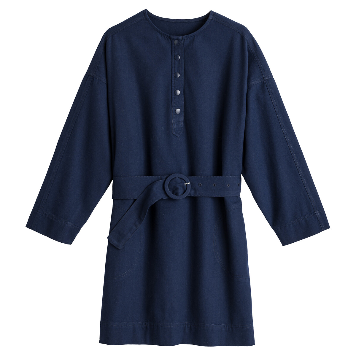 Платье LaRedoute Прямое с круглым вырезом и ремешком 46 синий, размер 46 - фото 5