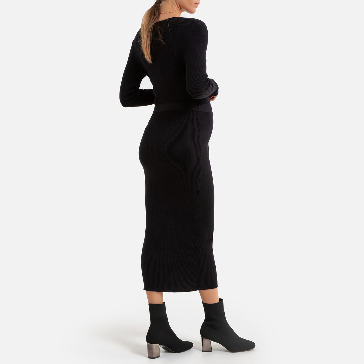 Платье-пуловер La Redoute Длинное для периода беременности длинные рукава S черный, размер S - фото 4