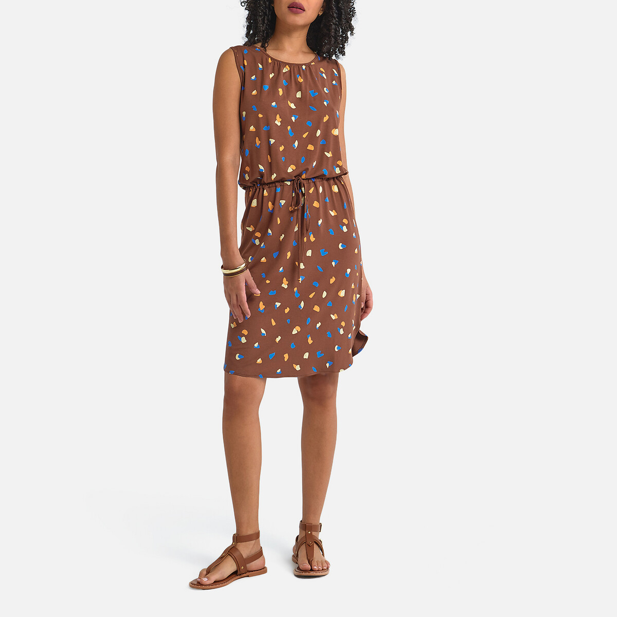 Платье La Redoute Короткое без рукавов с графическим принтом XS каштановый, размер XS - фото 2