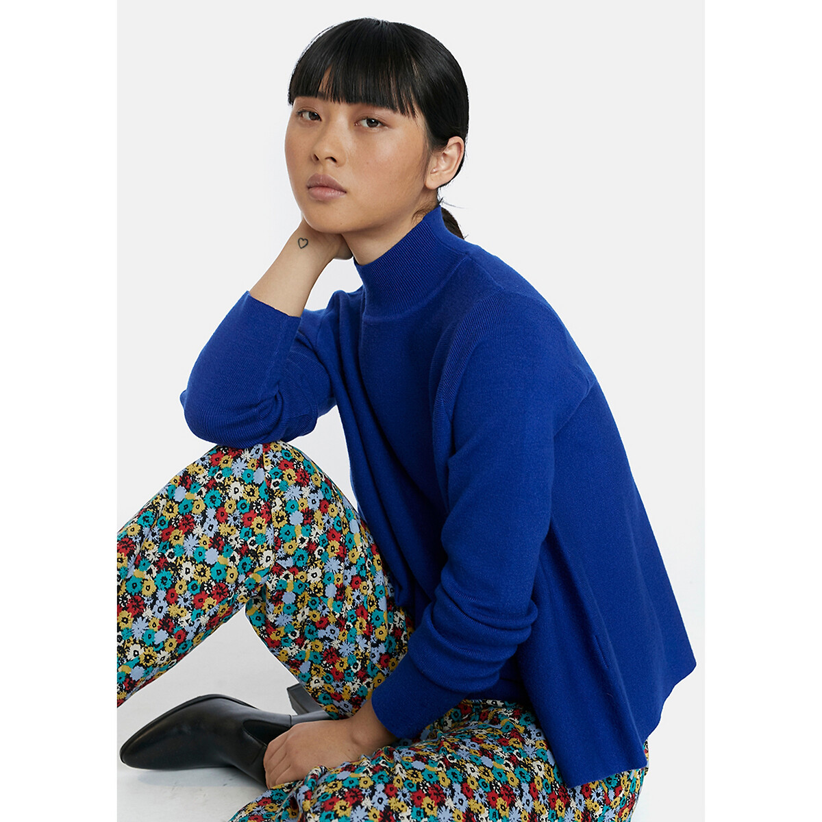 Пуловер La Redoute С воротником-стойкой широкий покрой S синий, размер S - фото 2