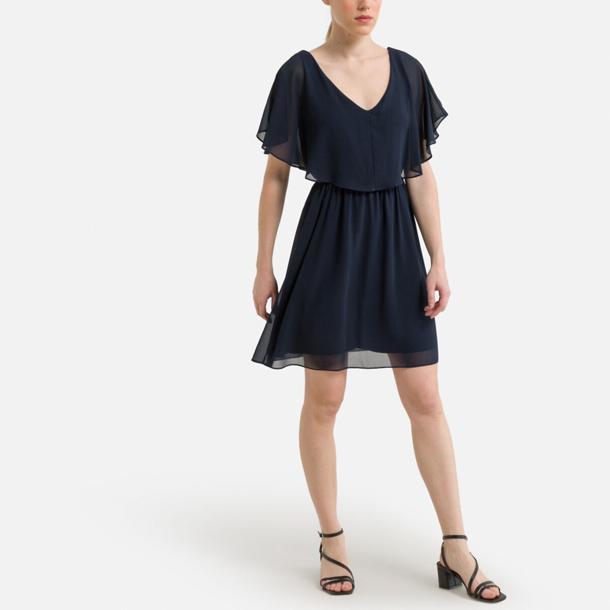 Платье Укороченное с V-образным вырезом 48 синий LaRedoute, размер 48 - фото 2