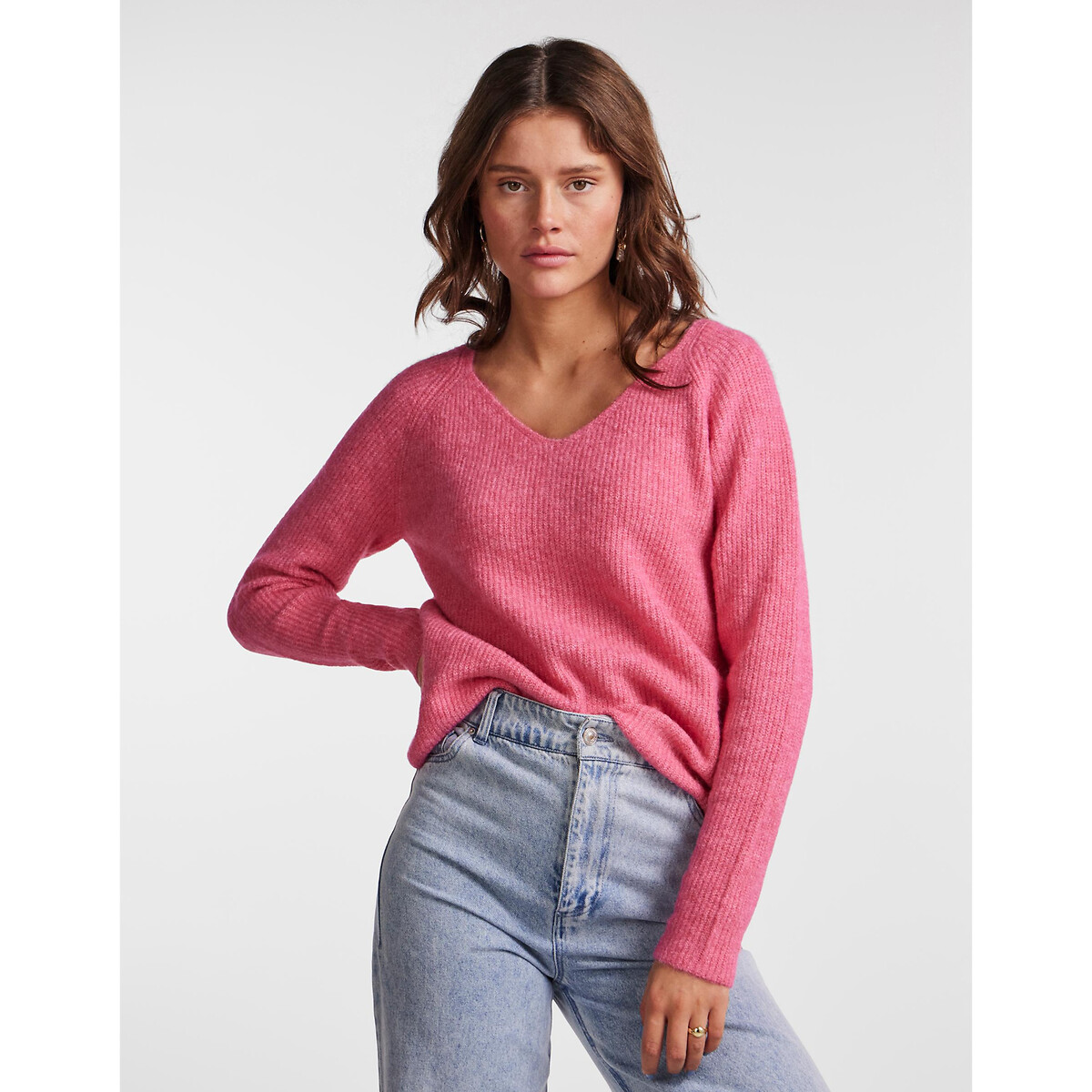 Пуловер с V-образным вырезом из тонкого трикотажа XL розовый пуловер laredoute с v образным вырезом из тонкого трикотажа с украшениями xs оранжевый