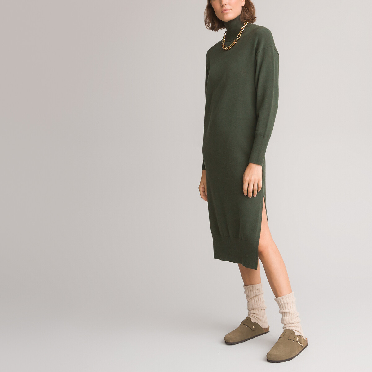 Платье-пуловер воротник с отворотом длинные рукава  XS зеленый LaRedoute, размер XS - фото 1